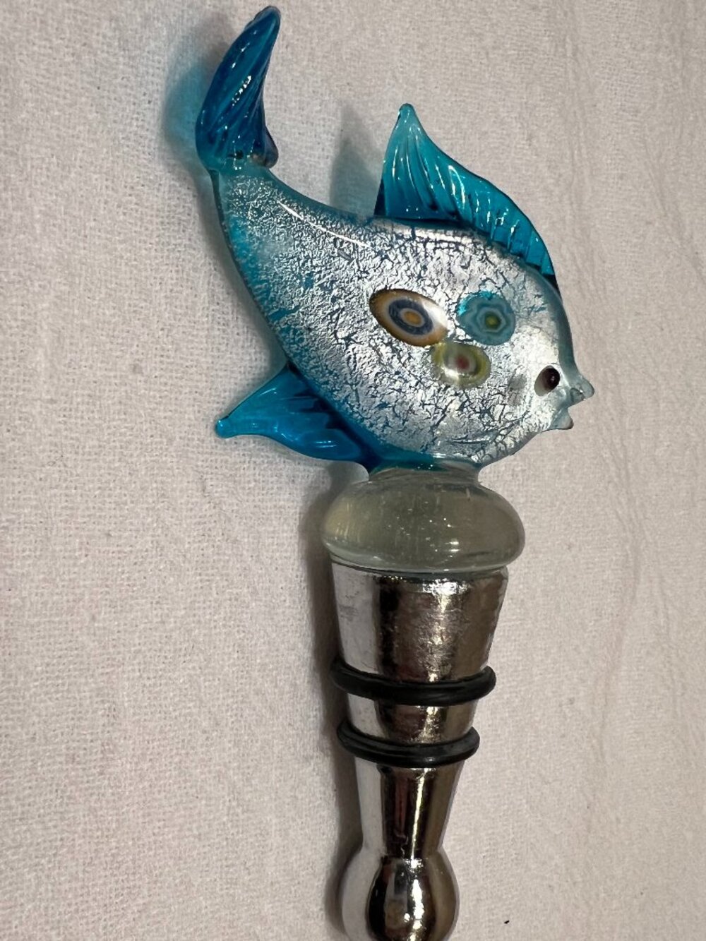 Cute Fish Murano glass style wine bottle stopper, 4" tall, New in Box